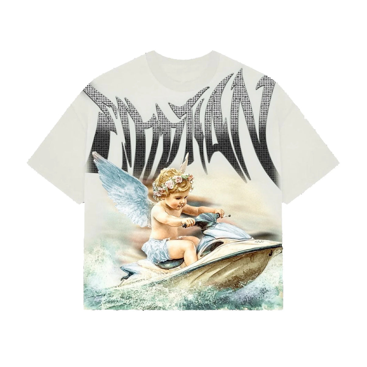 Cream ‘Jetski’ Rhinestone Tee - WORLDOFSHOES